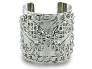 SuperJeweler 7 in. Rhinestone Studded Butterfly And Chain Link Design 2.5 in. Wide Silver Tone Cuff Bracelet