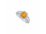 Fine Jewelry Vault UBNR50570W14CZCT Citrine CZ Fashion Floral Ring in 14K White Gold 1.50 CT TGW 8 Stones