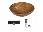 VIGO Amber Sunset Glass Vessel Sink and Titus Wall Mount Faucet Set in Antique Rubbed Bronze