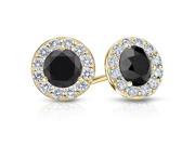 Fine Jewelry Vault UBERBK200Y14CZBOX Onyx and CZ Halo Stud Earrings in 14K Yellow Gold 2.ct.tw