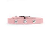 Rockinft Doggie 844587020699 .75 in. x 16 in. Leather Collar with Bone Heart Paw Rivets Pink