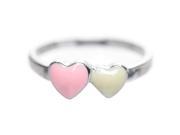 Dlux Jewels Pink White Enamel Hearts Sterling Silver Ring Size 5
