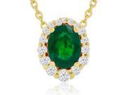 SuperJeweler 14K 2.90 Ct. Fine Quality Emerald And Diamond Necklace Yellow Gold