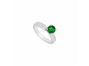 Fine Jewelry Vault UBJS297AW14DERS9 14K White Gold Emerald Diamond Engagement Ring 0.80 CT Size 9