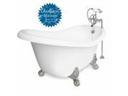 American Bath Factory T011F SN R Champagne Ascot 60 in. White Acrastone Air Bath Tub Satin Nickel Metal Finish Large