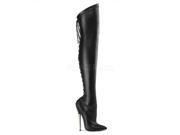 Devious DAG3060_B_PU 9 Solid Brass Back Lace Up Thigh Boot Black Size 9