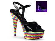 Pleaser DEL609RBS_B_NMC 7 1.75 in. Platform Ankle Strap Sandal with Neon UV Reactive Black Size 7
