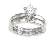 Plutus kkrs6640c 925 Sterling Silver Rhodium Finish CZ Solitaire Engagement Set Ring Size 8