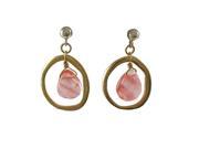 Dlux Jewels Cherry Semi Precious Stone with Gold Tone Brass Ring Sterling Silver Post Earrings 1.14 in.