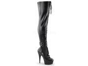 Pleaser DEL3029_BPU_M 8 1.75 in. Platform Front Lace Up Thigh High Boot with Side Zip Black Size 8