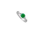 Fine Jewelry Vault UBNR50547W14DE Diamond Emerald Criss Cross Shank Engagement Ring in 14K White Gold 46 Stones