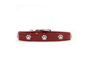 Rockinft Doggie 844587018573 .5 in. x 10 in. Leather Collar with Paw Rivets Red