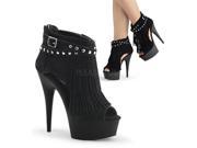 Pleaser DEL600 21_BSUE_M 10 1.75 in. Platform Peep Toe Fringed Boot with Back Zip Black Size 10