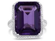 SuperJeweler 11 Ct. Emerald Shape Amethyst And Diamond Ring Sterling Silver