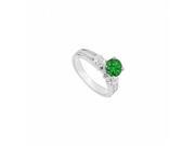 Fine Jewelry Vault UBJS183AW14DE 14K White Gold Emerald Diamond Engagement Ring 0.75 CT TGW 2 Stones
