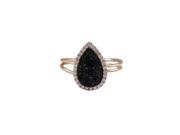 Dlux Jewels 5 x 9 Rose Plated Sterling Silver 11 x 16 mm Teardrop with Black White Cubic Zirconia Adjustable Ring