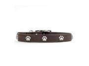 Rockinft Doggie 844587018412 1 in. x 20 in. Leather Collar with Paw Rivets Brown