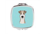 Carolines Treasures BB1185SCM Checkerboard Blue Wire Haired Fox Terrier Compact Mirror 2.75 x 3 x .3 In.