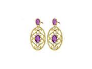 Fine Jewelry Vault UBNER40969AGVYCZAM Fancy Oval Amethysts and Round Cubic Zirconia Earrings in 18K Yellow Gold Vermeil on 925 Silver