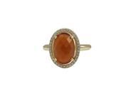Dlux Jewels Carnelian Cats Eye Semi Precious Oval Stone with Gold Plated Sterling Silver Ring Size 7