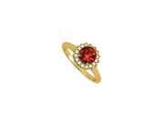 Fine Jewelry Vault UBNR84371AGVYCZGR Garnet CZ Halo Engagement Ring in Yellow Gold Vermeil 26 Stones