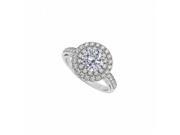 Fine Jewelry Vault UBNR84598W14CZ Halo Double Circle CZ April Birthstone14K White Gold Engagement Ring
