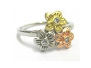 Dlux Jewels Tri Color Sterling Silver Flower Ring Size 7