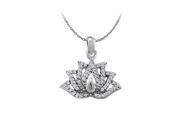 Fine Jewelry Vault UBNPD32299W14CZ Cubic Zirconia Lotus Pendant in 14K White Gold with a Free 16 in. Chain