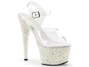 Pleaser PEARL708_C_W 9 2.75 in. Platform Ankle Strap Sandal with Pearls Rhinestone White Clear Size 9