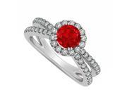 Fine Jewelry Vault UBNR50531W14DR July Birthstone Ruby Diamond Engagement Ring With 14K White Gold Split Shank 69 Stones