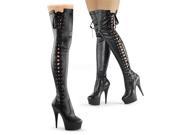 Pleaser DEL3050_BPU_M 7 1.75 in. Platform Thigh Boot with Side Ribbon Lace and Side Zip Black Size 7