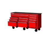 International WRB 7311WTRD 73 in. 11 Drawer Ball Bearing Slides Roller Cabinet with Hard Wood Top in Red