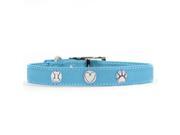 Rockinft Doggie 844587020941 .75 in. x 18 in. Leather Collar with Bone Heart Paw Rivets Blue