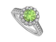 Fine Jewelry Vault UBNR50656W14CZPR Halo Engagement Ring With Peridot CZ in 14K White Gold 1.50 CT TGW 28 Stones
