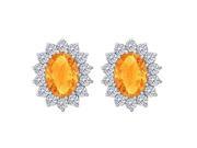 Fine Jewelry Vault UBNER40120AGCZCT Fancy Oval Citrine and CZ Halo Stud Earrings in 925 Sterling Silver