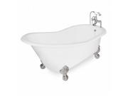 American Bath Factory T131F SN Wintess 61 in. White Cast Iron Bath Tub Satin Nickel Metal Finish Large