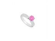 Fine Jewelry Vault UBJS297AW14DPSRS4 14K White Gold Pink Sapphire Diamond Engagement Ring 0.80 CT Size 4