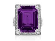 SuperJeweler 11 Ct. Emerald Shape Amethyst And Diamond Ring Crafted In Solid Sterling Silver
