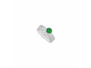 Fine Jewelry Vault UBJS3027ABW14DE Emerald Diamond Engagement Ring With Wedding Band Sets in 14K White Gold 1.25 CT TGW 48 Stones