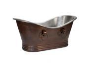 Premier Copper Products BTDR67DB NI 67 in. Hammered Copper Double Slipper Bathtub With Rings