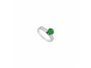 Fine Jewelry Vault UBJ1022W14DE 0.50 CT Natural Emerald Princess Cut Diamond Engagement Ring in 14K White Gold 1.10 CT TGW 8 Stones