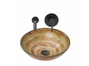VIGO Mocha Swirl Glass Vessel Sink and Olus Wall Mount Faucet Set in Antique Rubbed Bronze Finish