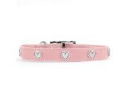 Rockinft Doggie 844587019242 .75 in. x 14 in. Leather Collar with Heart Rivets Pink