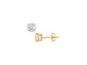 Fine Jewelry Vault UBERAGVY4RD100CZ One Carat Cubic Zirconia Stud Earrings in Sterling Silver with 18K Yellow Gold Vermeil