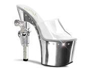 Pleaser REV701LS_C_SCH 7 3.25 in. Platform Rhinestone Embellished Gun Slide Shoe Silver Clear Size 7