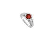 Fine Jewelry Vault UBNR83887W14CZGR Garnet CZ Halo Engagement Ring in 14K White Gold 50 Stones