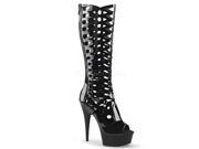 Pleaser DEL600 42_B_M 9 1.75 in. Platform Peep Toe Knee High Cage Boot with Back Zip Black Size 9