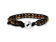Doma Jewellery MAS03202 Single Wrap Bracelet with Tiger Eye Beads Leather Cord and Stainless Steel Clasp