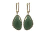 Dlux Jewels Green Jade Semi Precious Faceted Stone Cubic Zirconia Border with Gold Plated Sterling Silver Lever Back Earrings