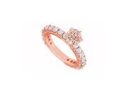 Fine Jewelry Vault UBJS1469AP14CZMG Pastel Pink Morganite CZ on 14K Rose Gold Engagement Ring Mil grain Edge 22 Stones